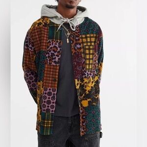Urban Outfitters Colorful Patchwork Corduroy Hooded Shacket Mens Size Medium NWT